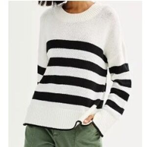 Sonoma Goods for Life Women's Side Slit Crewneck Sweater XXL Ivory Ore‎ Stripe